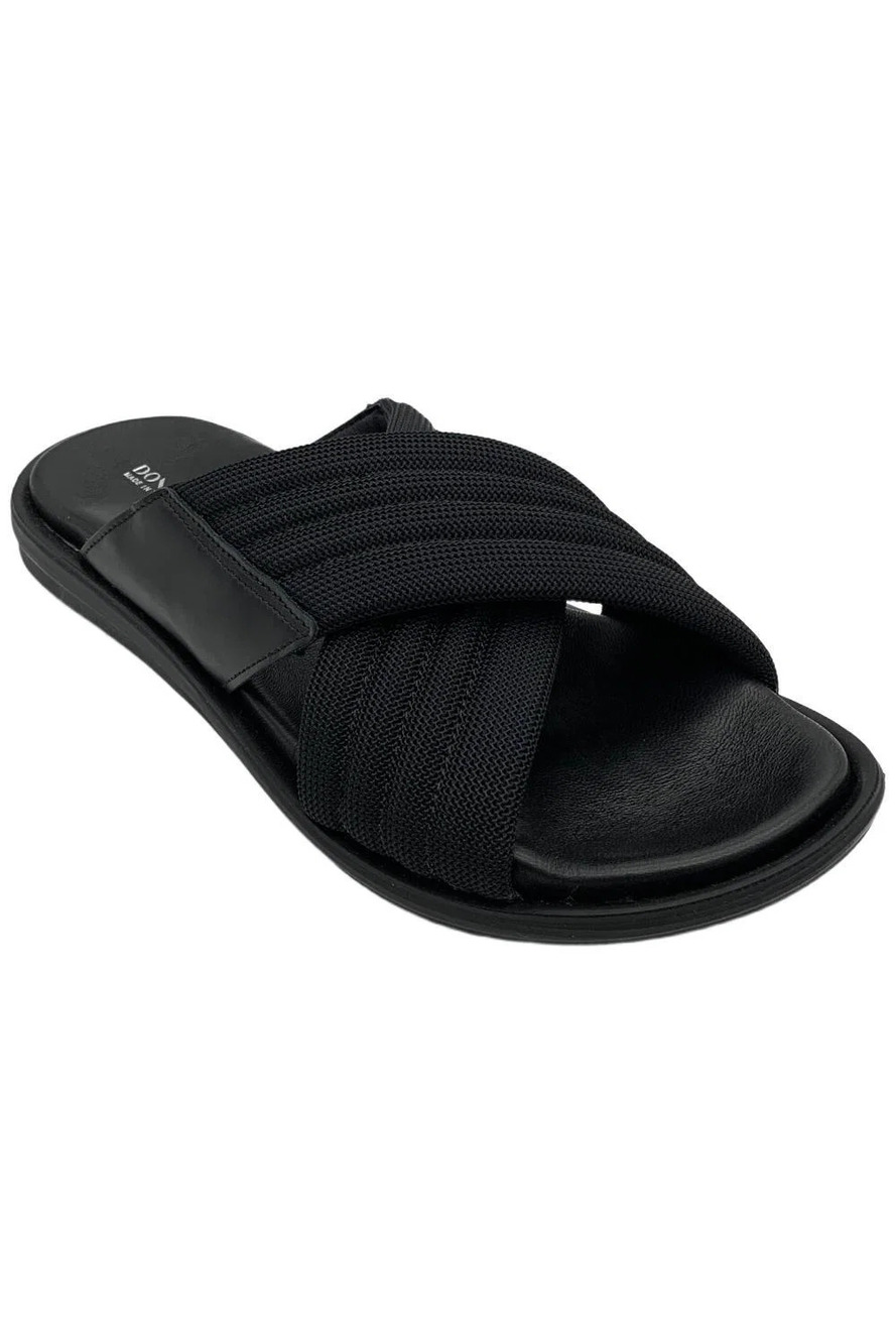 Donald Pliner Men's Mateon Criss-Cross Leather Slide Sandals Black - Medium